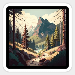 Hiking in Forest Minimal Design, Adventure Mountain Sticker